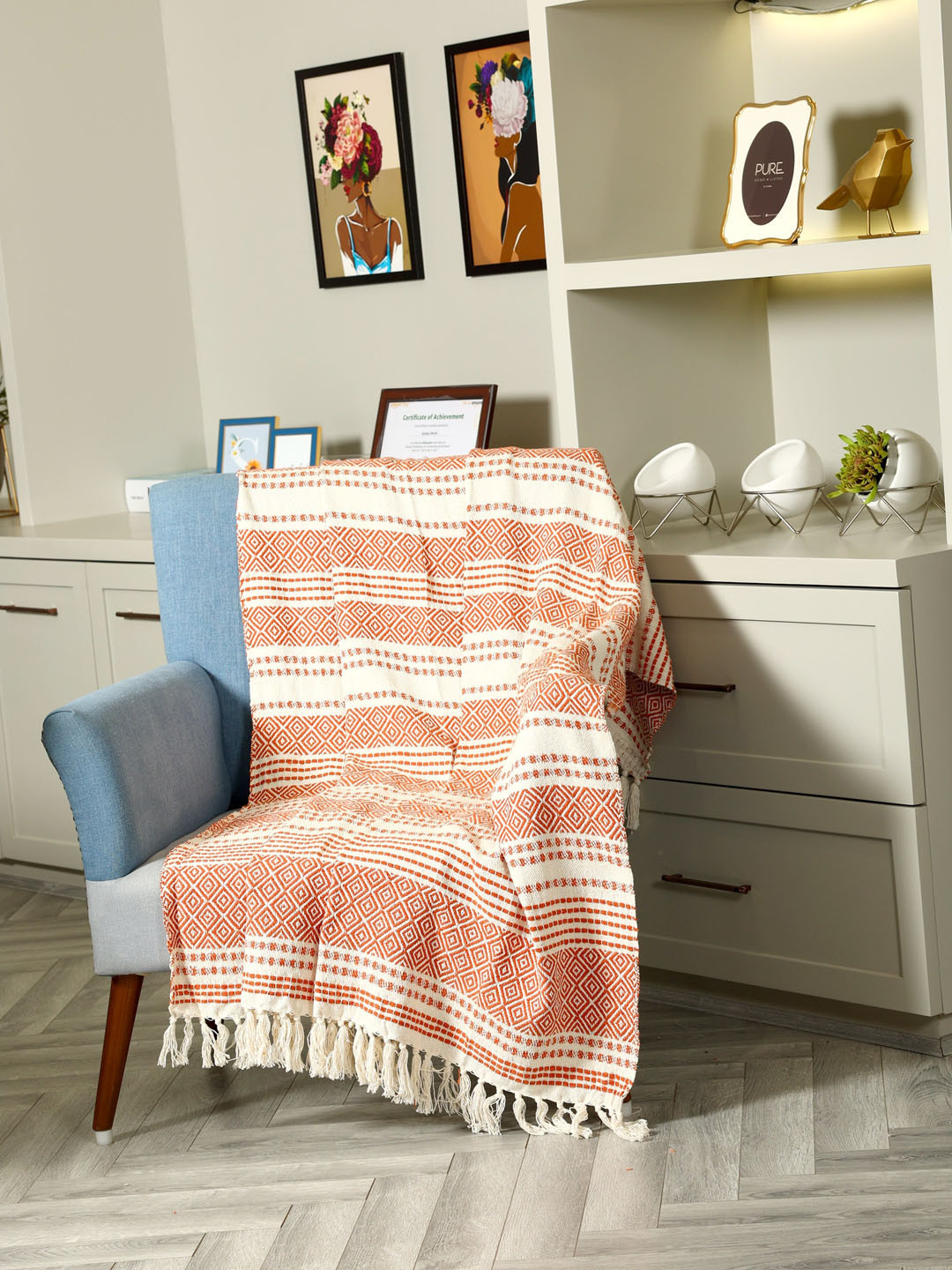 SASHAA WORLD Red & White Daimond Striped Cotton Blanket