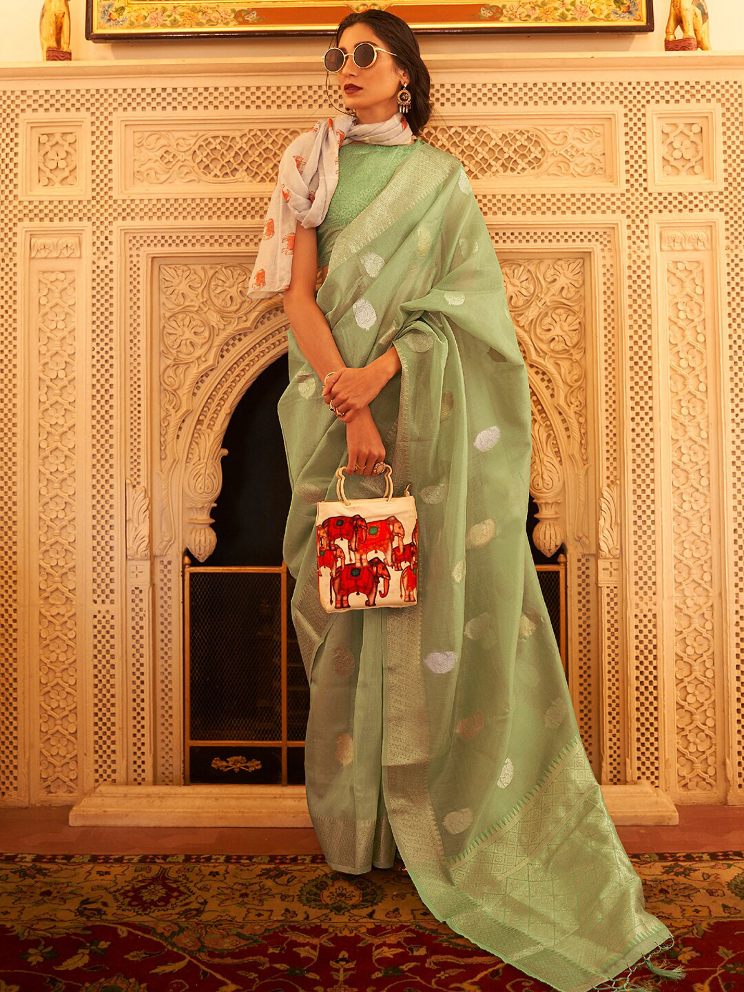 Saree mall  Woven Design Zari Bagru Traditional Sarees