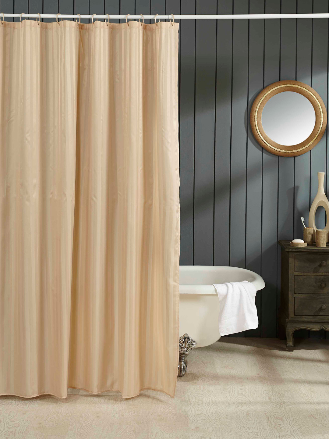 OBSESSIONS Beige Self-Striped Single Shower Curtain