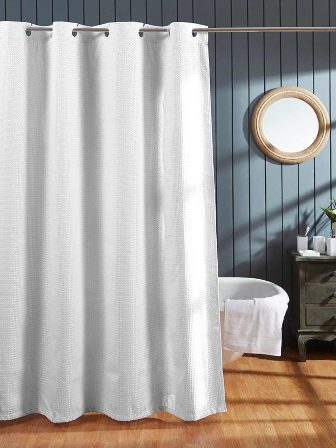 OBSESSIONS White Single Self-Checked Shower Curtain