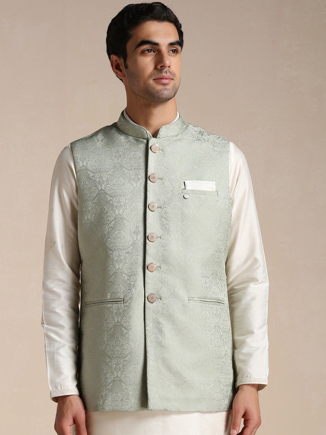 Manyavar Men Brocade Woven Design Sleeveless Nehru Jacket