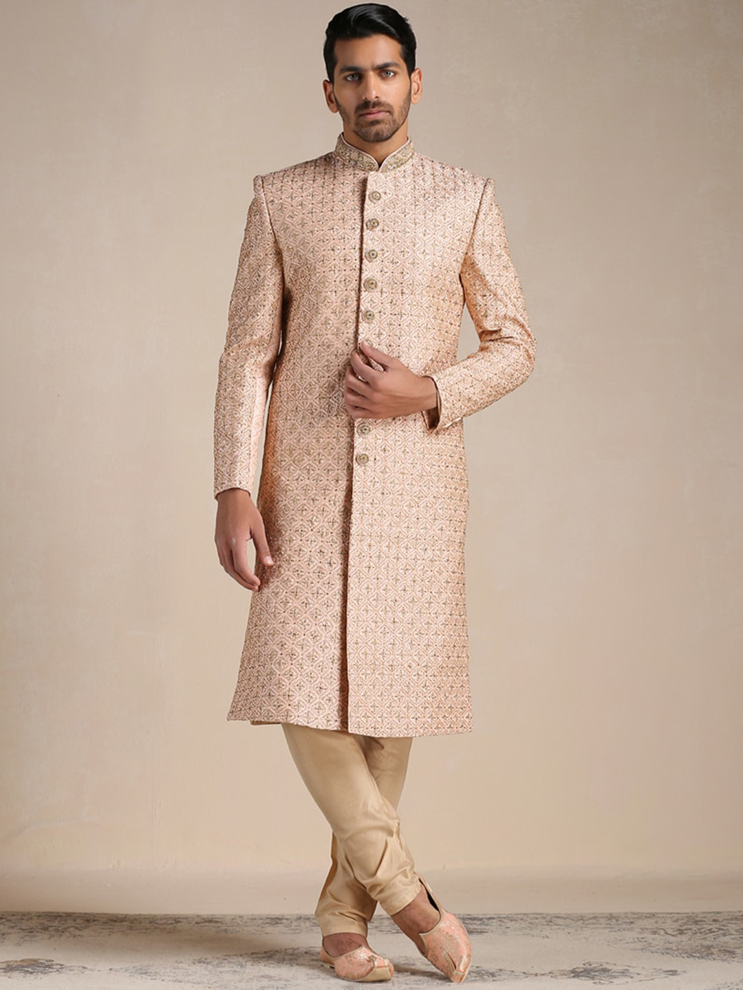 Manyavar Men Self-Design Art Silk Sherwani Set