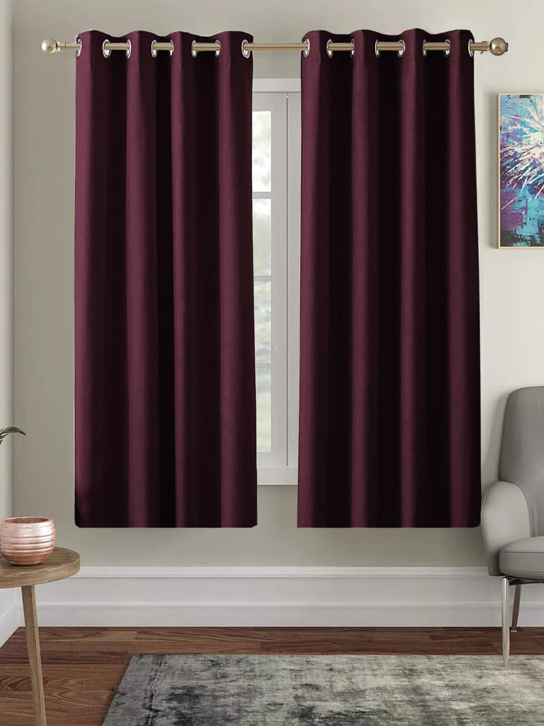 AEROHAVEN Burgundy Set of 2 Black Out Window Curtain