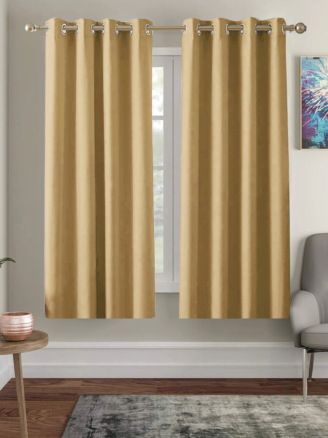 AEROHAVEN Cream-Coloured Set of 2 Black Out Window Curtain