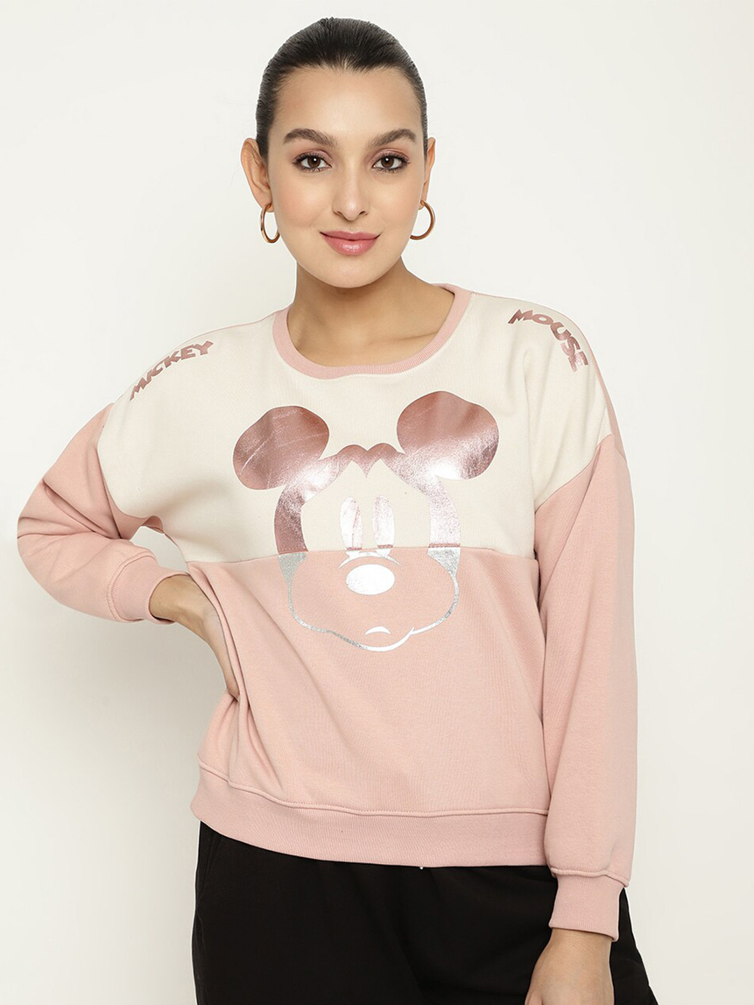 METTLE Women Mickey Mouse Printed Fleece Sweatshirt