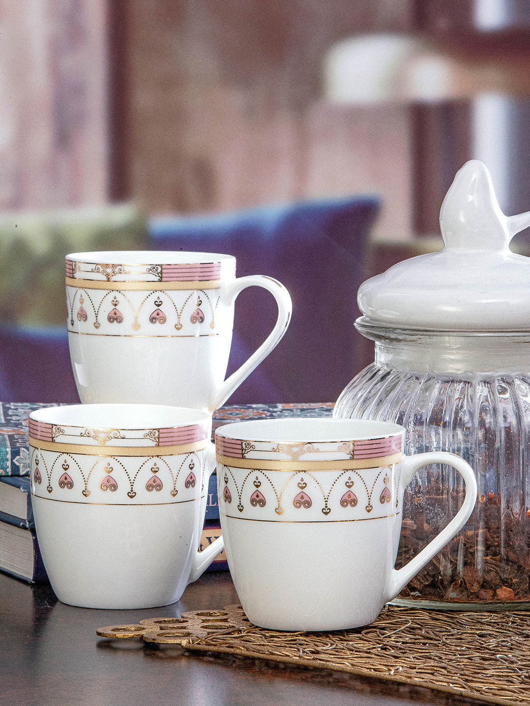 SONAKI Anoop Name Personalised White Floral Bone China Handmade 6 Piece Mugs-170ml