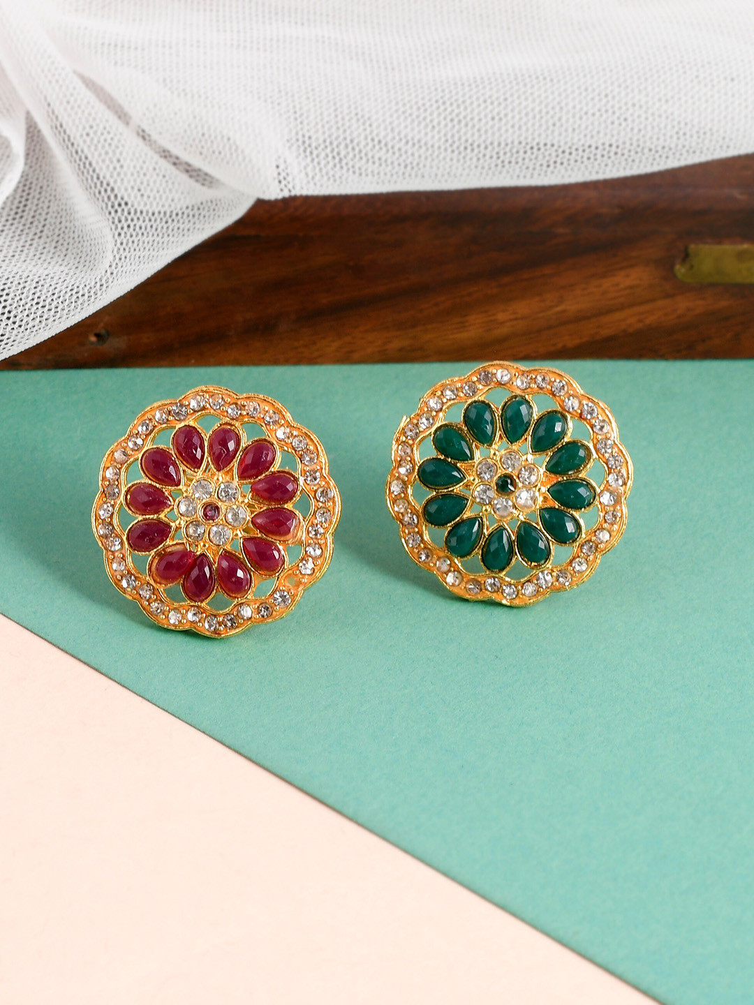 Silvermerc Designs Women Pack Of 2 Gold-Plated Stone-Studded Adjustable Finger Rings