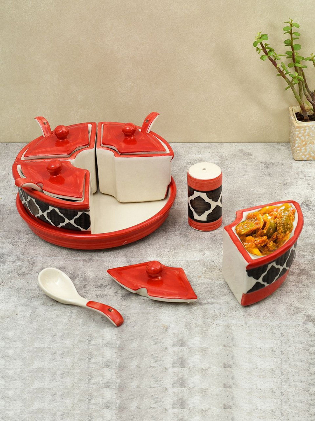 Unravel India Red & White Umrao Jaan Ceramic Kitchen Storage