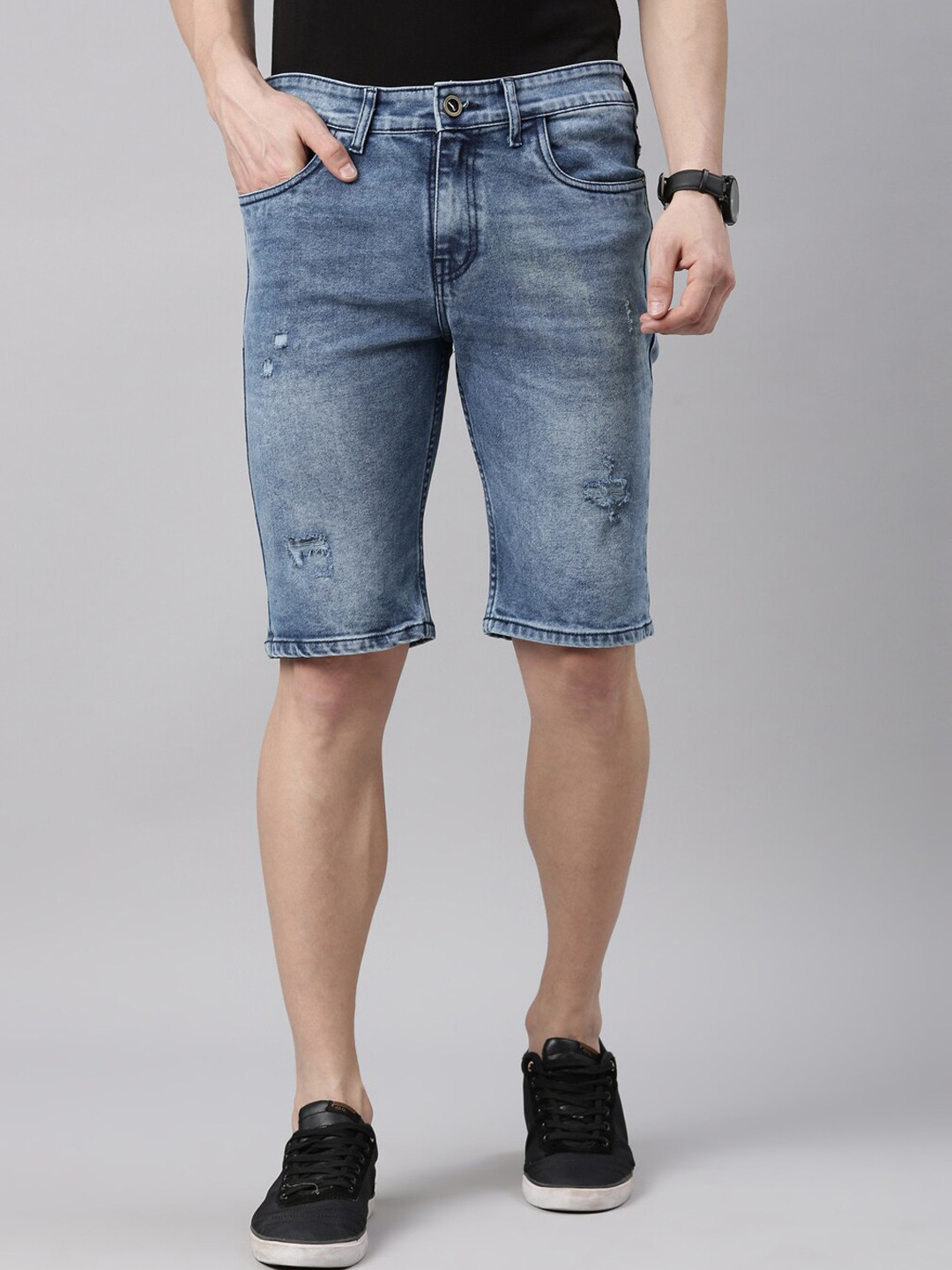 CINOCCI Men Washed Slim Fit Denim Shorts