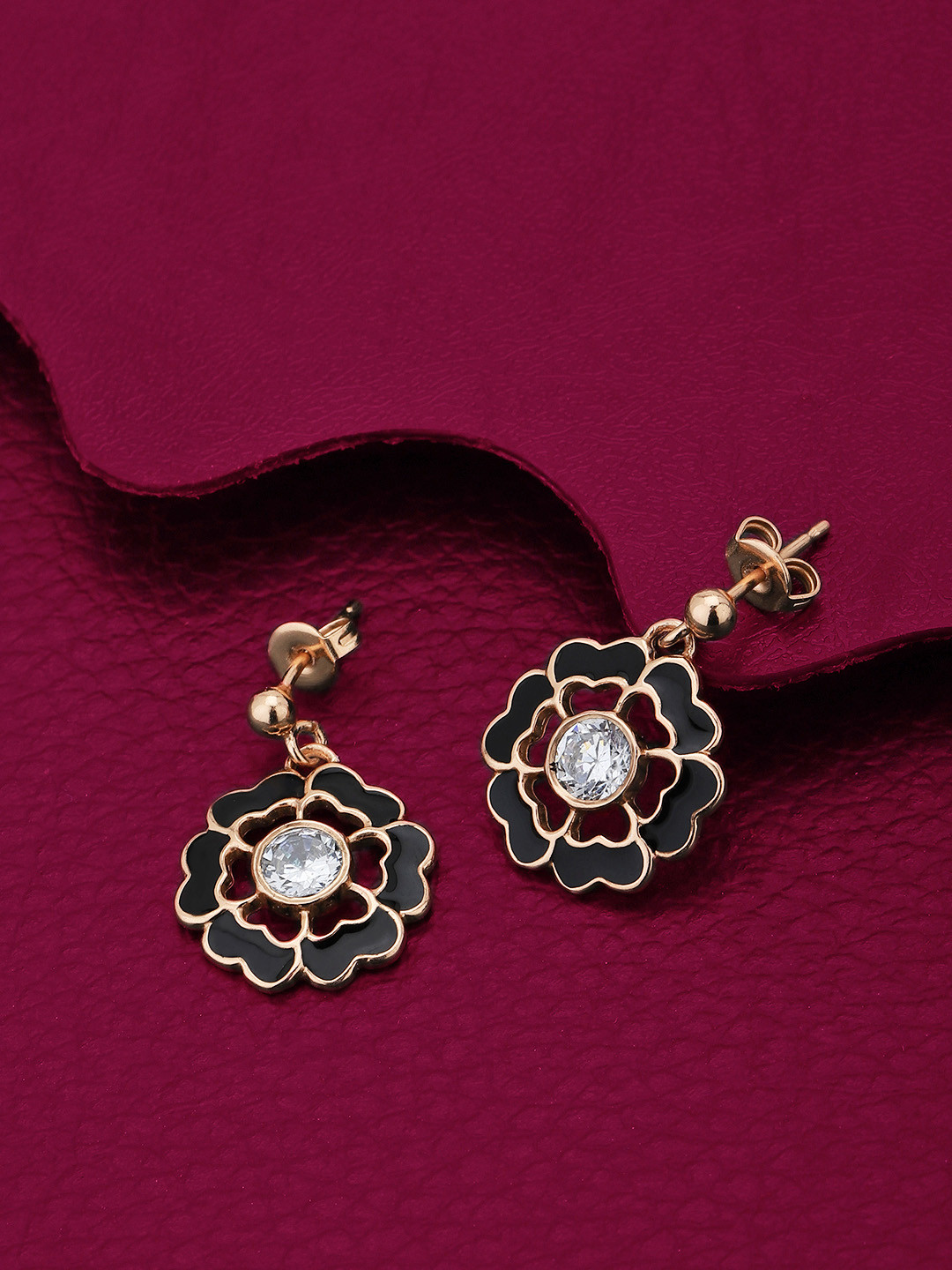 Carlton London Floral Enamelled Rose-Gold Plated Drop Earrings