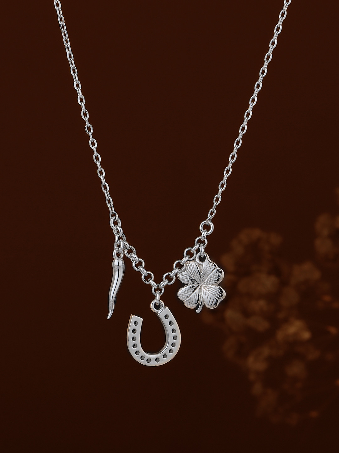 Carlton London Brass Rhodium-Plated Necklace