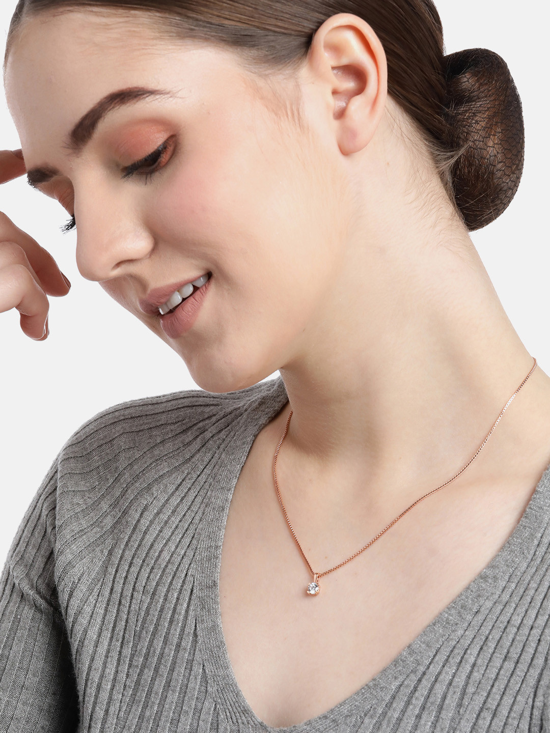 Carlton London Rose Gold-Plated Pendant With Chain