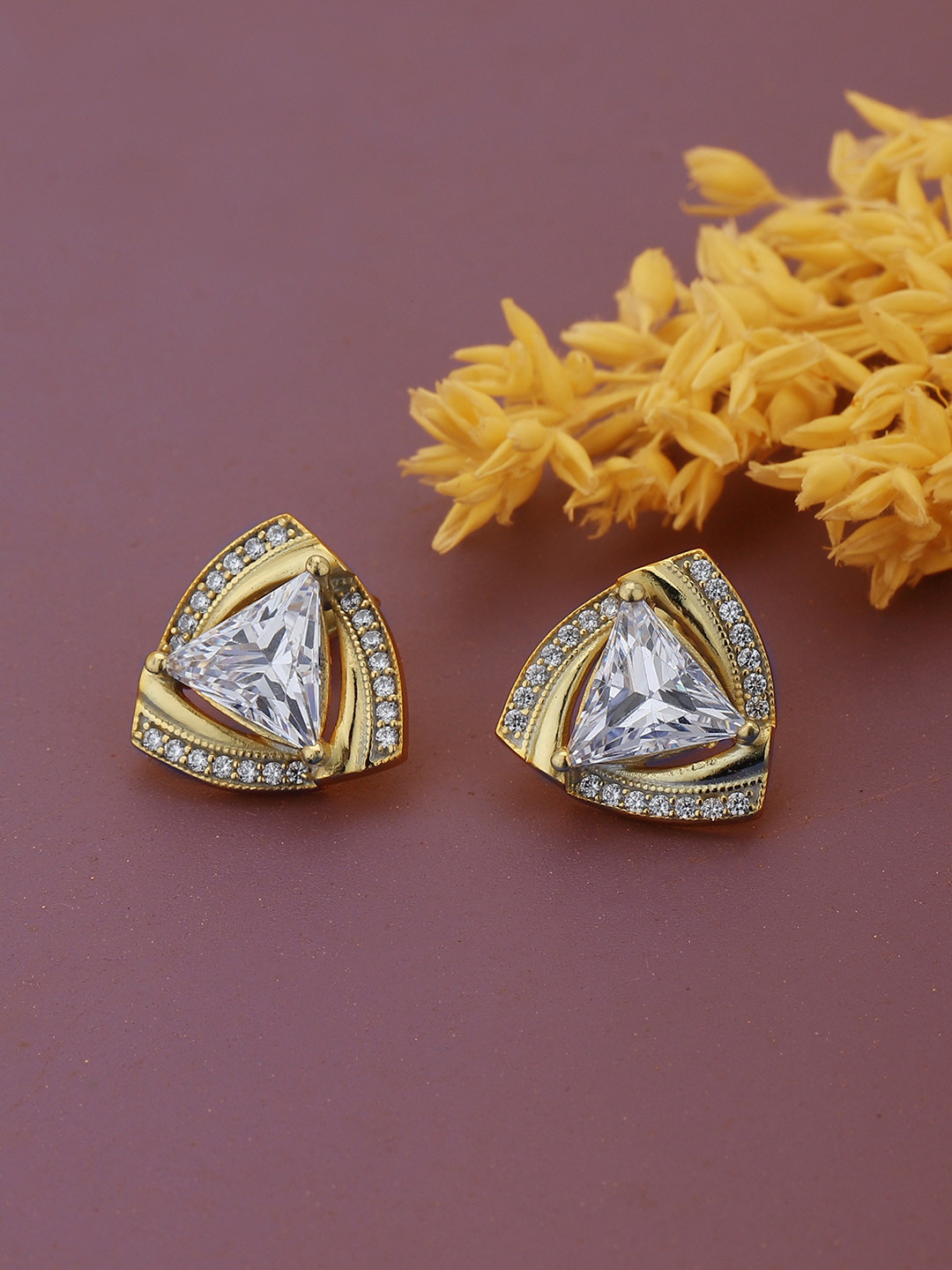 Carlton London Gold-Toned Triangular Studs Earrings