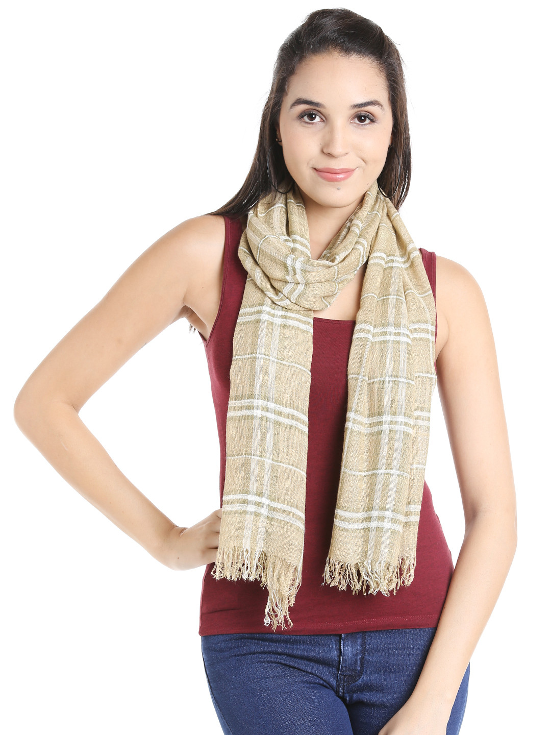 Noi Cream-Coloured & White Checked Stole