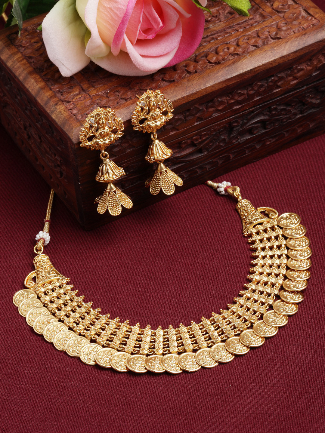 ZENEME Gold-Plated Traditional Temple Coin Jewellery Set