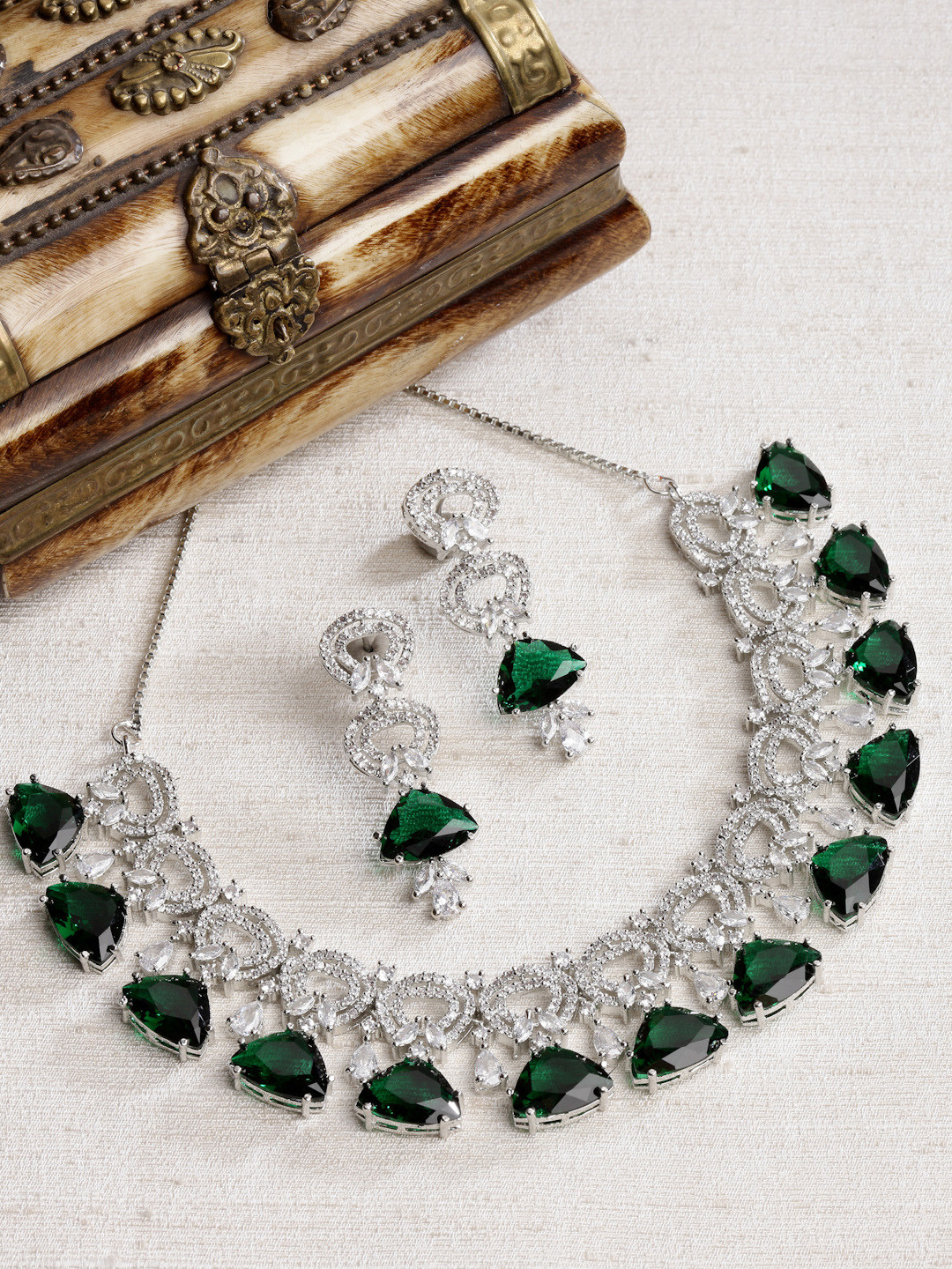 ZENEME Rhodium-Plated AD-Studded Jewellery Set