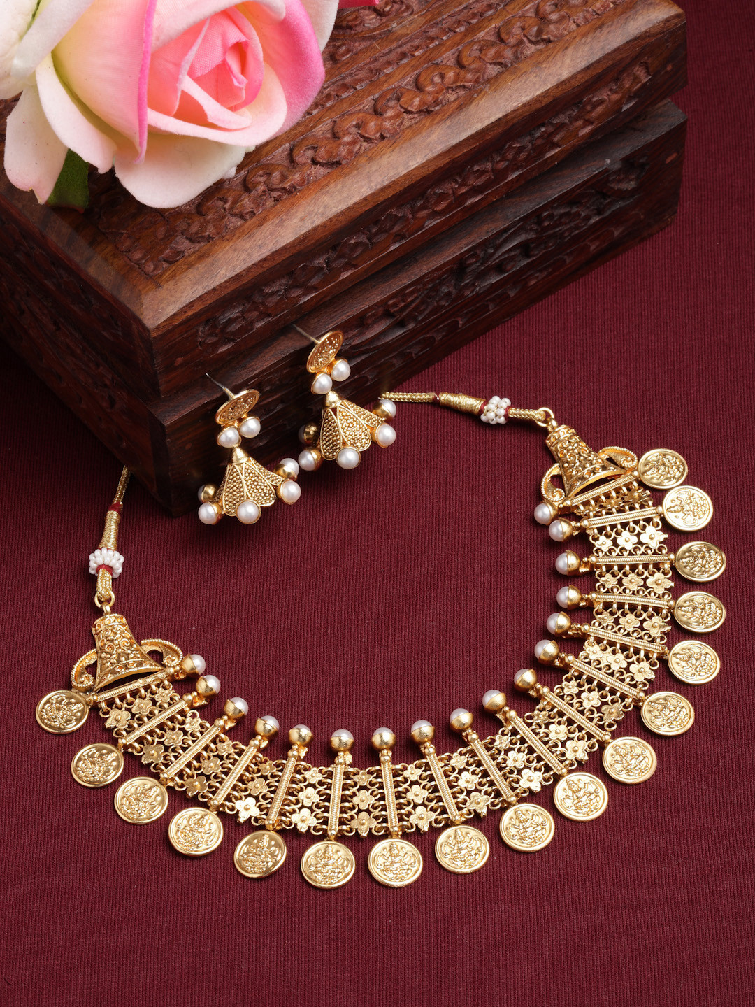ZENEME Gold-Plated Traditional Temple Coin Jewellery Set