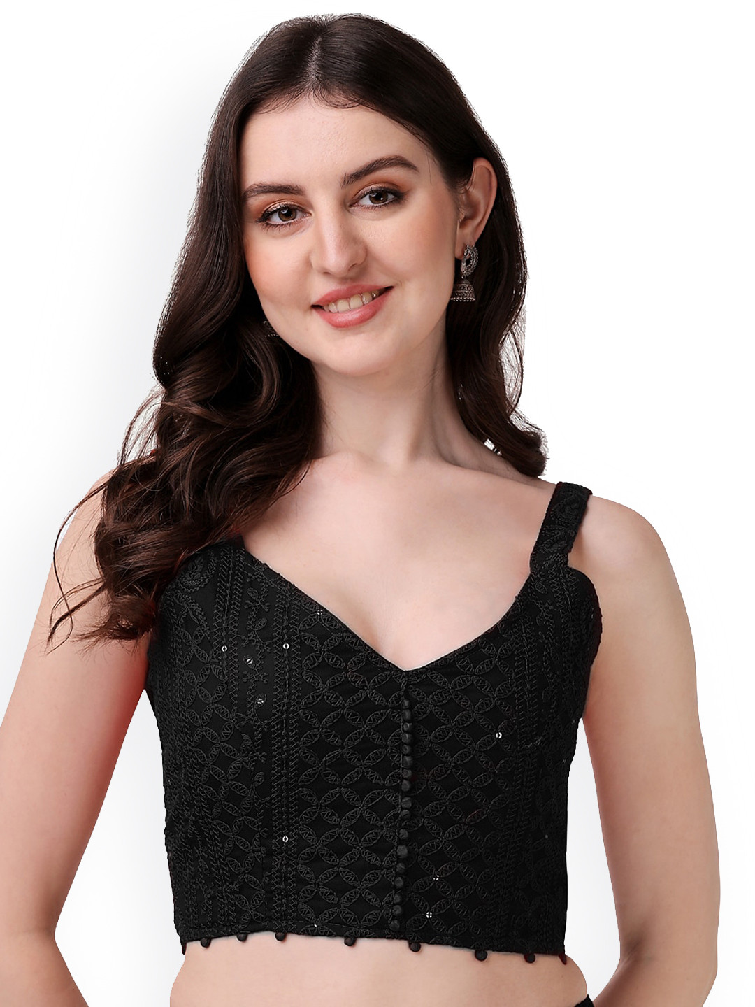Pujia Mills Embroidered Sleeveless Saree Blouse