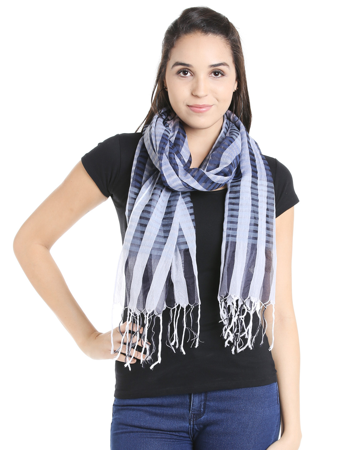 Noi Blue & White Patterned & Striped Stole
