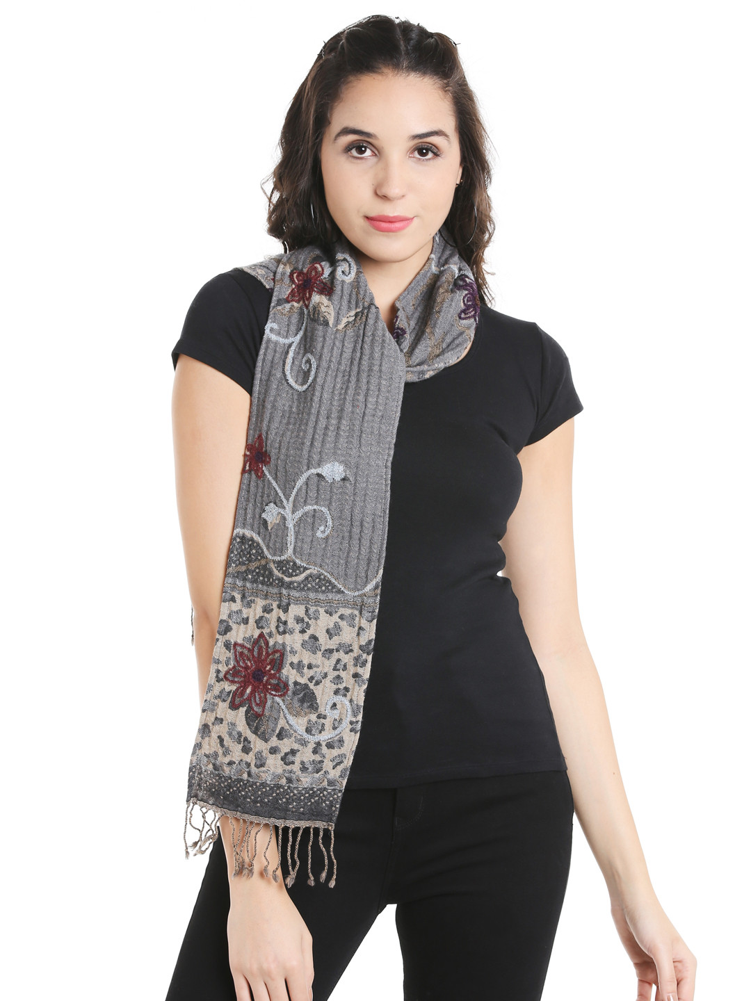 Noi Taupe Jacquard Jacquard Woven Woollen Stole