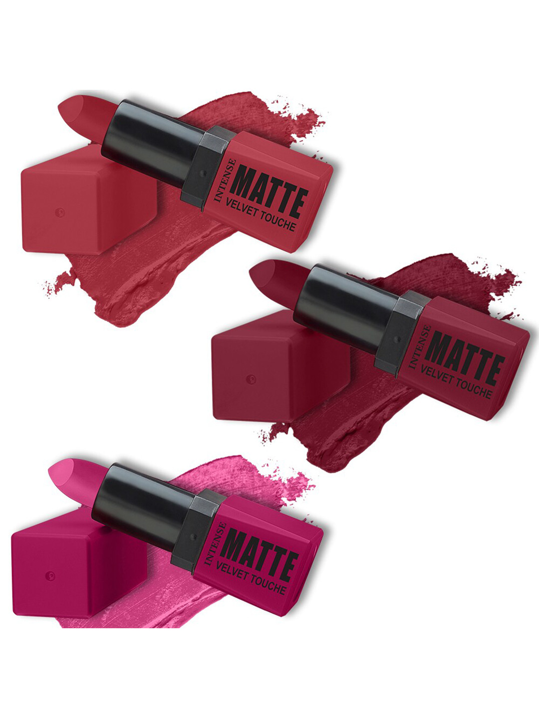 ForSure Intense Matte Velvet Touch Set Of 3 Matte & Long Lasting Lipstick-3.5gm Each-Petal Pink 02-Blast Maroon 304-Red Velvet 303