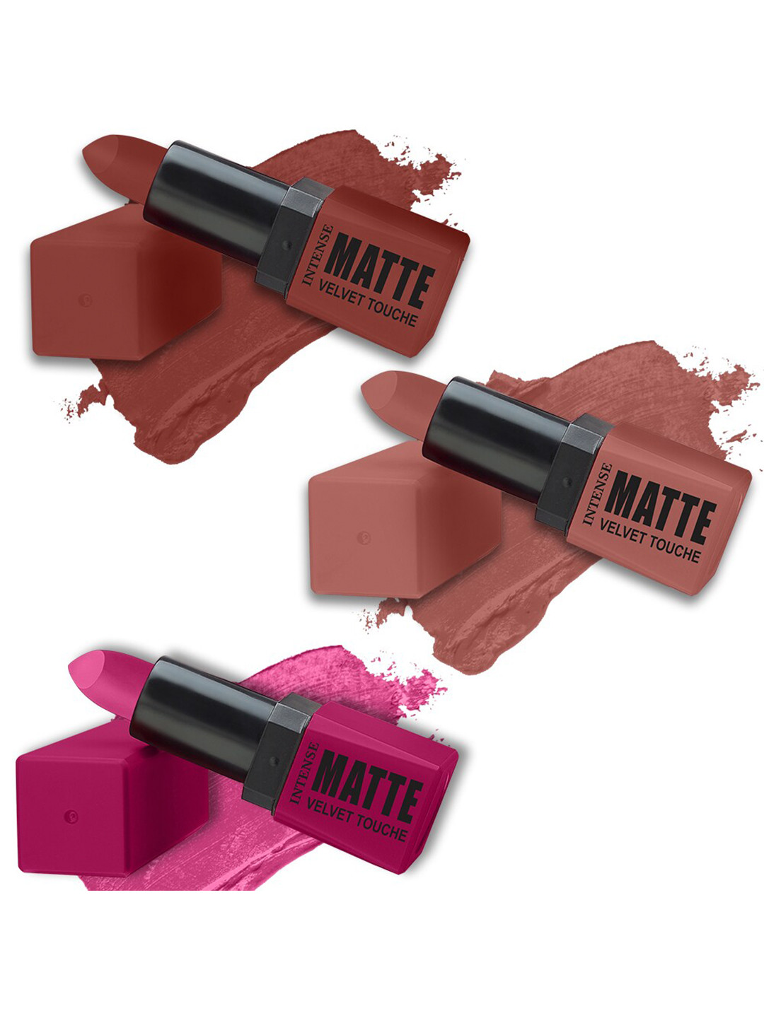 ForSure  Intense Matte Velvet Touch Set Of 3 Matte & Long Lasting Lipstick-3.5gm Each-Petal Pink 302-Adorable Nude 306-Tan Brown 308