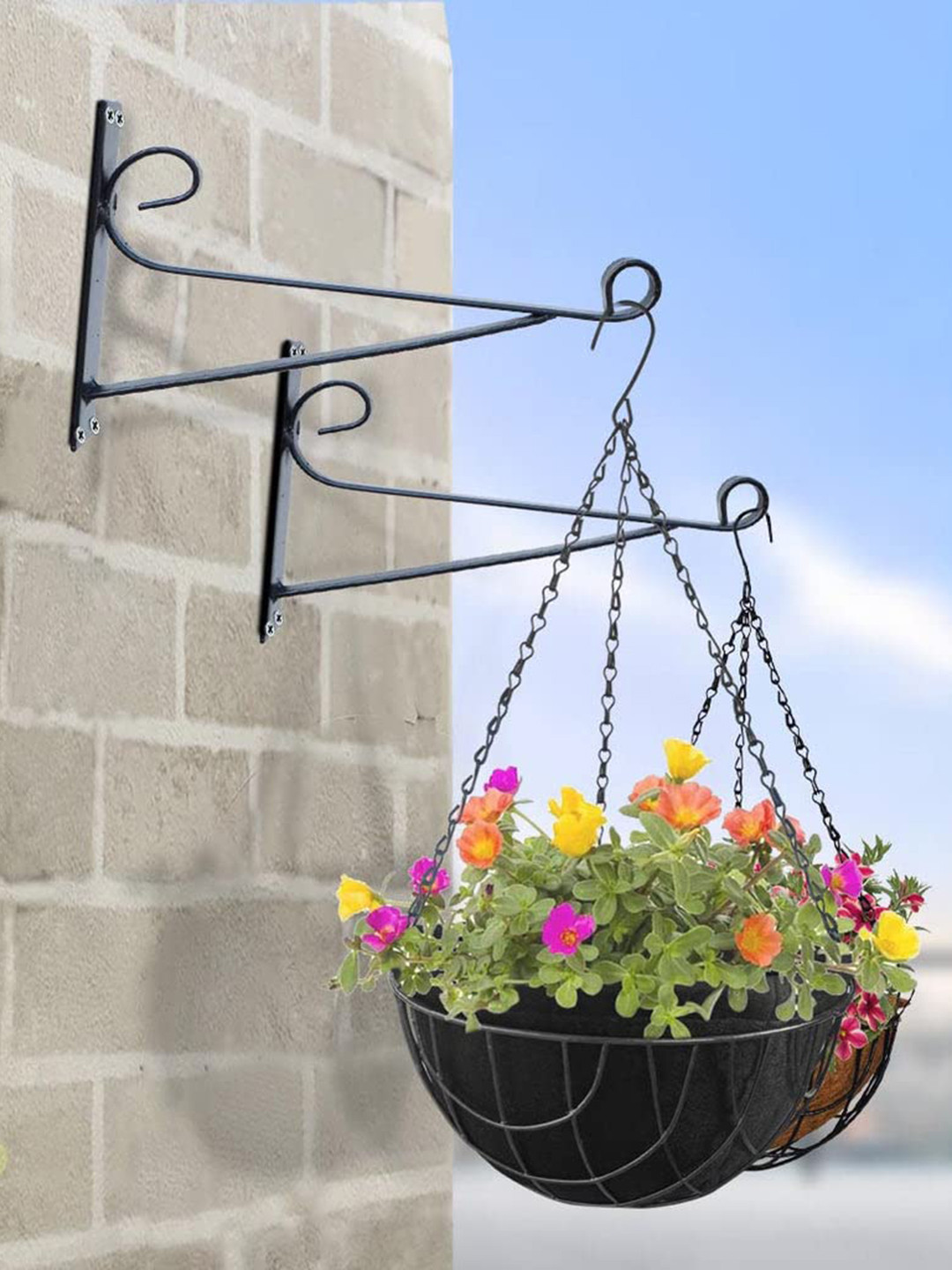 TRUSTBASKET Set Of 5 Black Metal Hanging Planters Stand