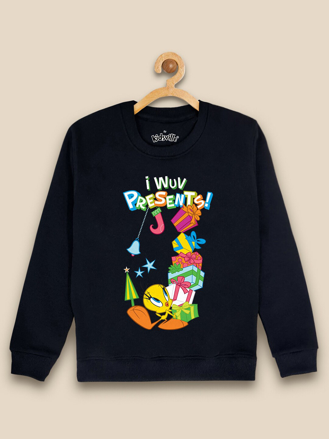 Kids Ville Girls Christmas Tweety Graphic-Printed Cotton Sweatshirt