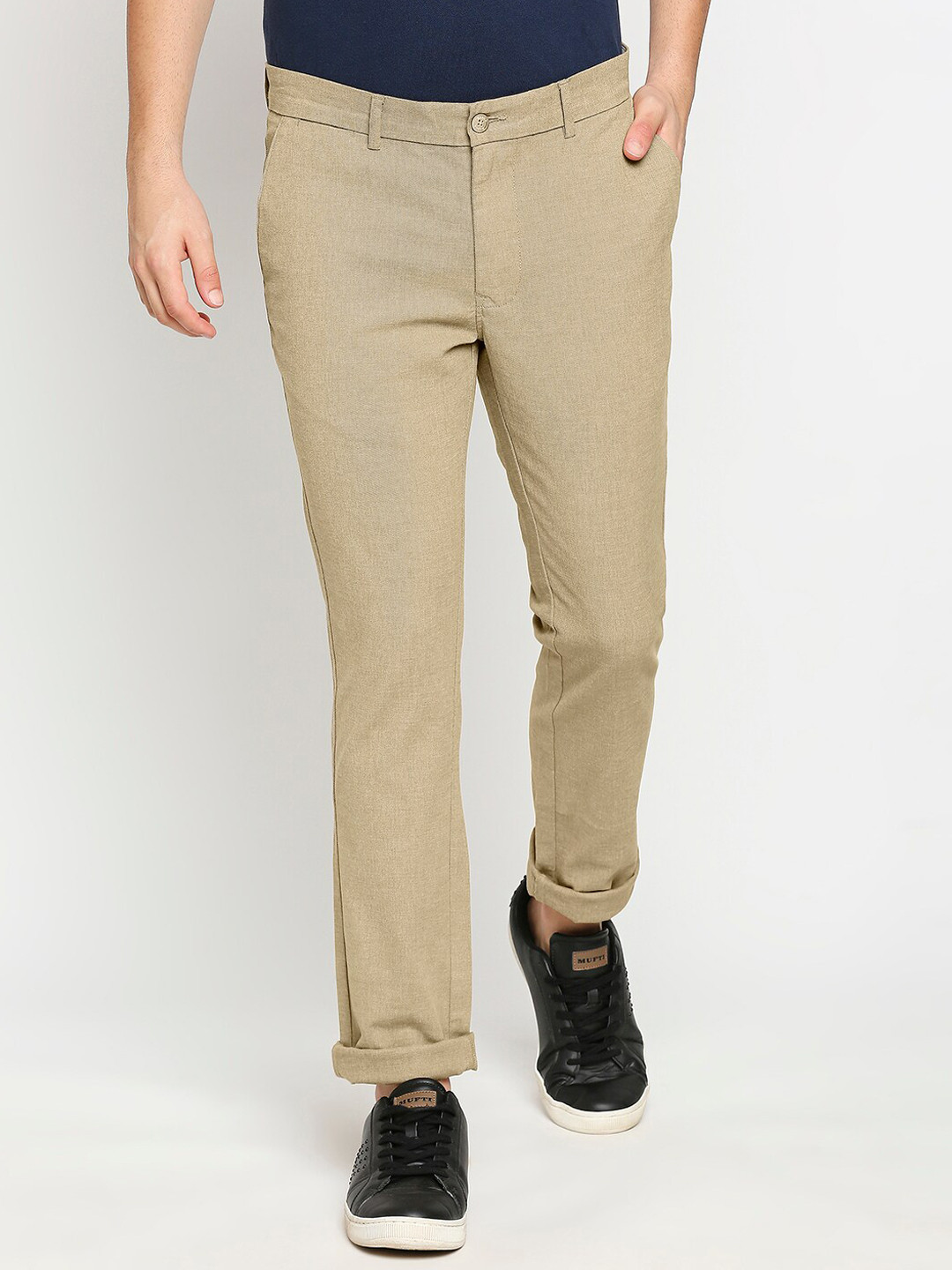 Basics Men Tapered Fit Pleated Chinos Trousers