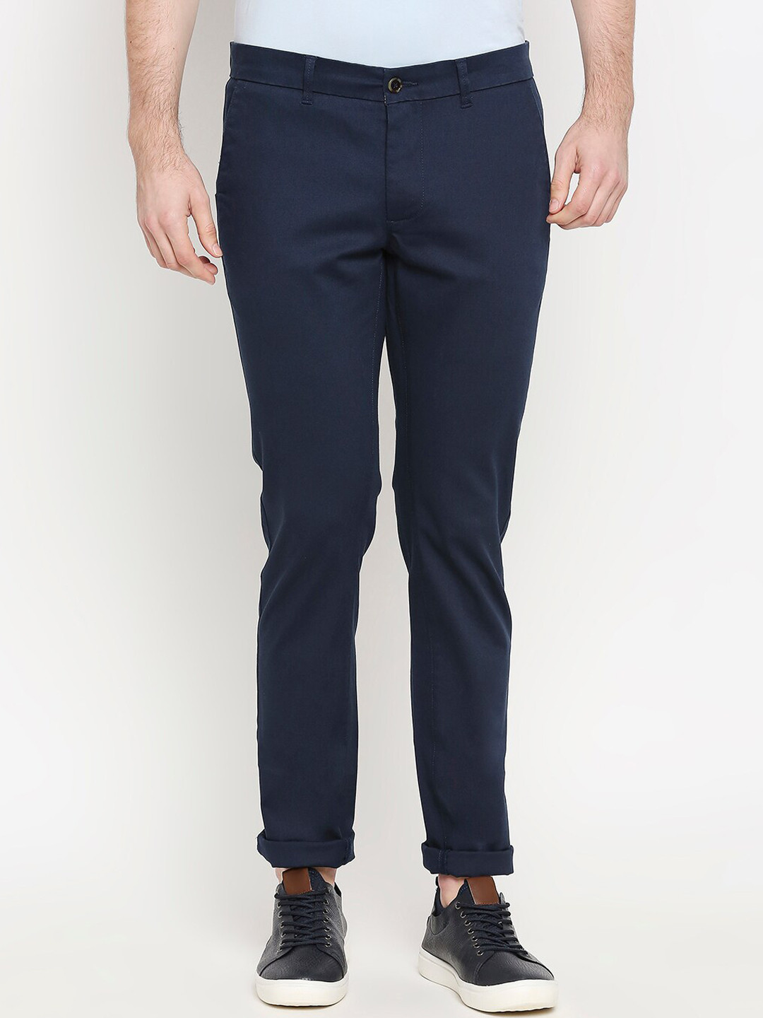 Basics Men Skinny Fit Low-Rise Regular Trousers 28
