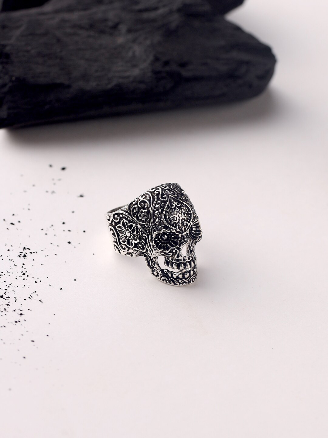 VIRAASI Men Skull Head Design Stainless Steel Bikers Finger Ring