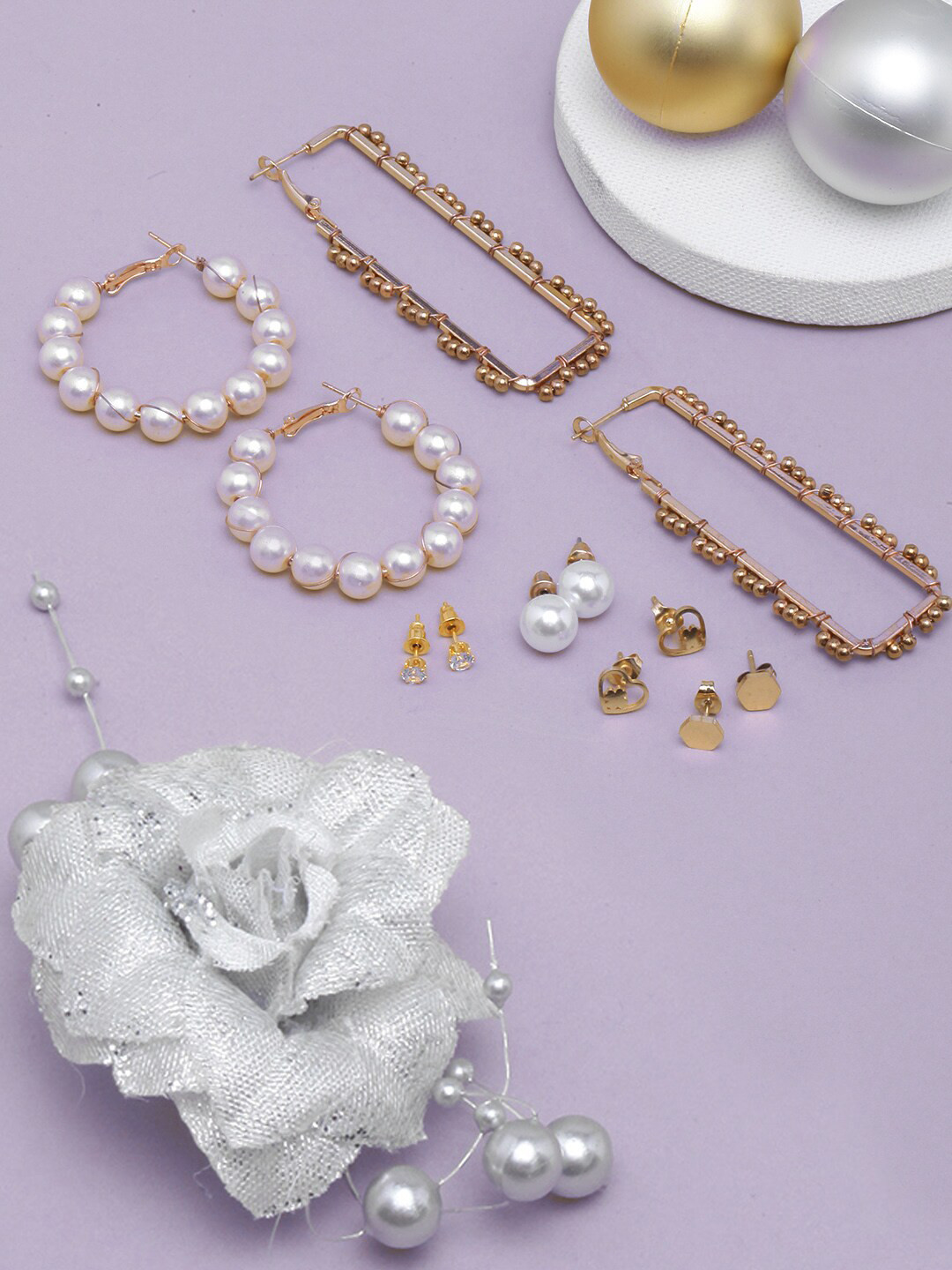 DIVA WALK Set Of 6 Gold Plated Contemporary Drop Earrings