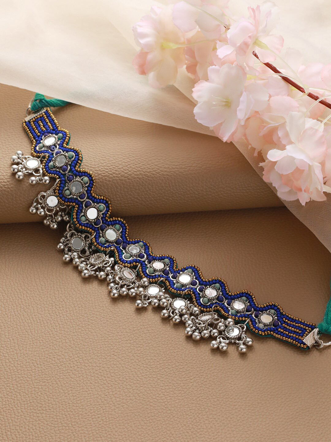 Jazz and Sizzle Blue & Silver-Toned Silver-Plated Choker Necklace