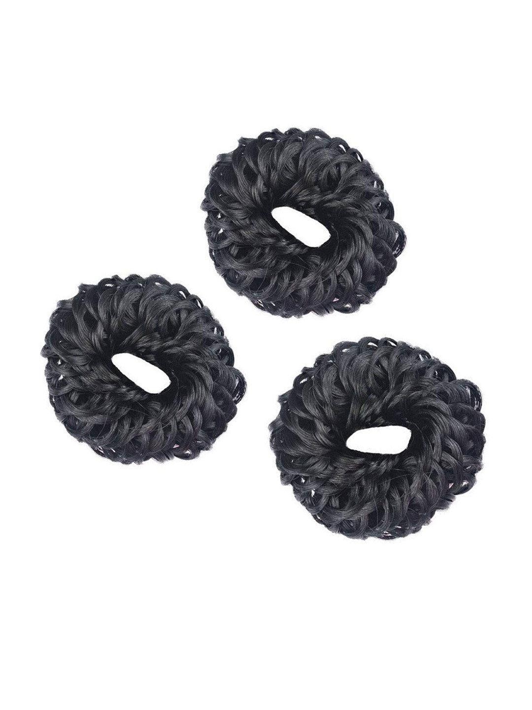 CHRONEX Set of 3 Synthetic Hair Juda Band Bun Maker Hair Extension- Black