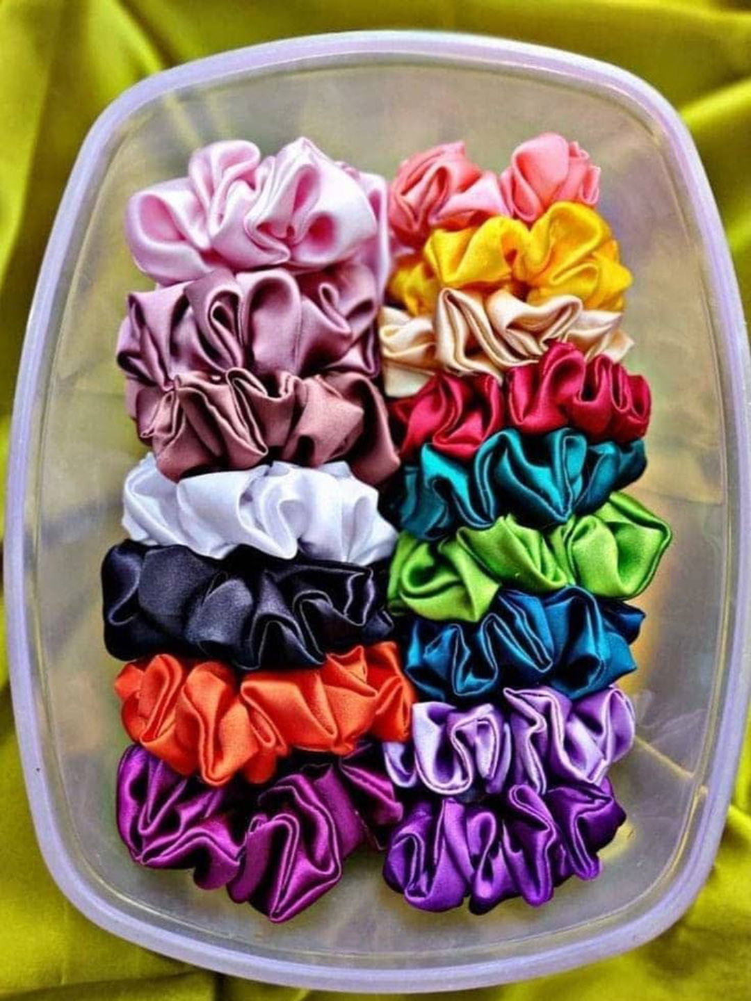 Chronex Set of 12, Premium Satin Scrunchies Anti-Hair-Breakage Set for Girls, Women