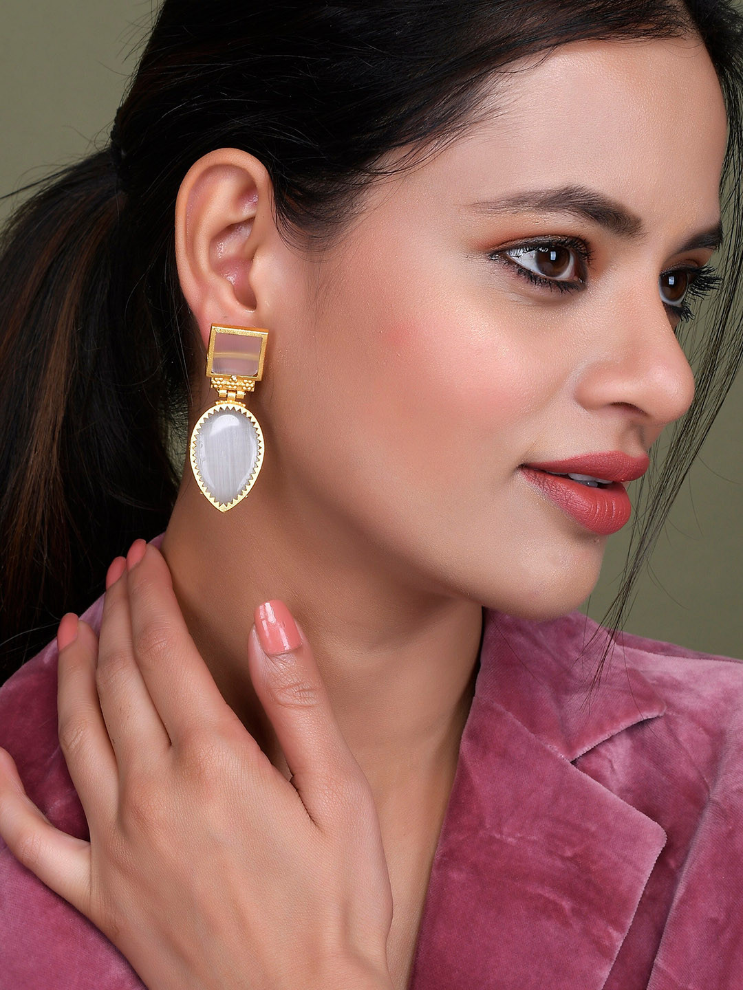 Silvermerc Designs Gold-Plated Quartz Geometric Drop Earrings