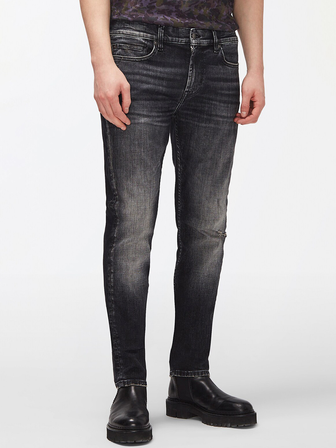 7 For All Mankind Men Skinny Fit Mildly Distressed Heavy Fade Cotton Jeans