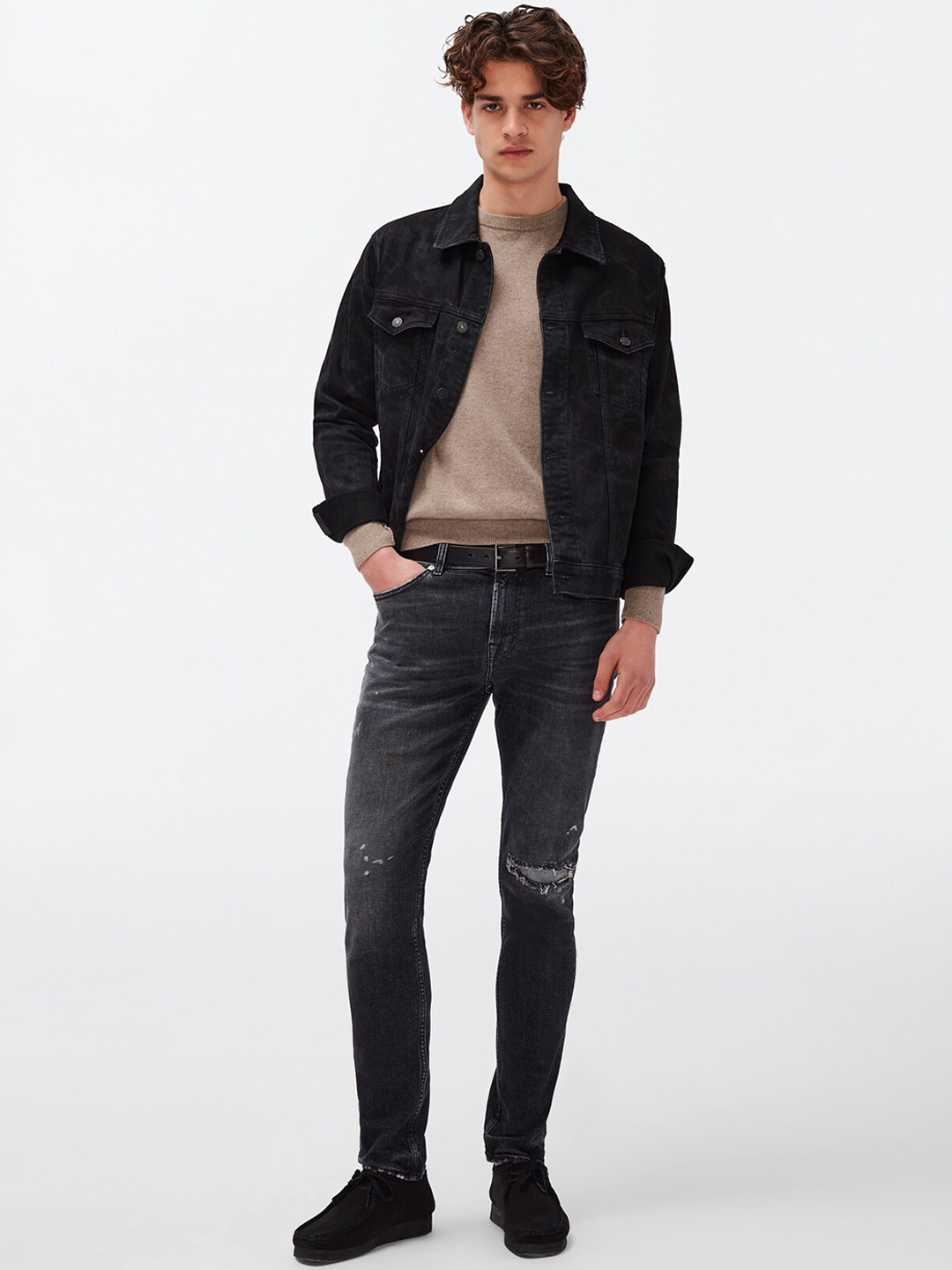 7 For All Mankind Men Skinny Fit Mildly Distressed Light Fade Cotton Jeans