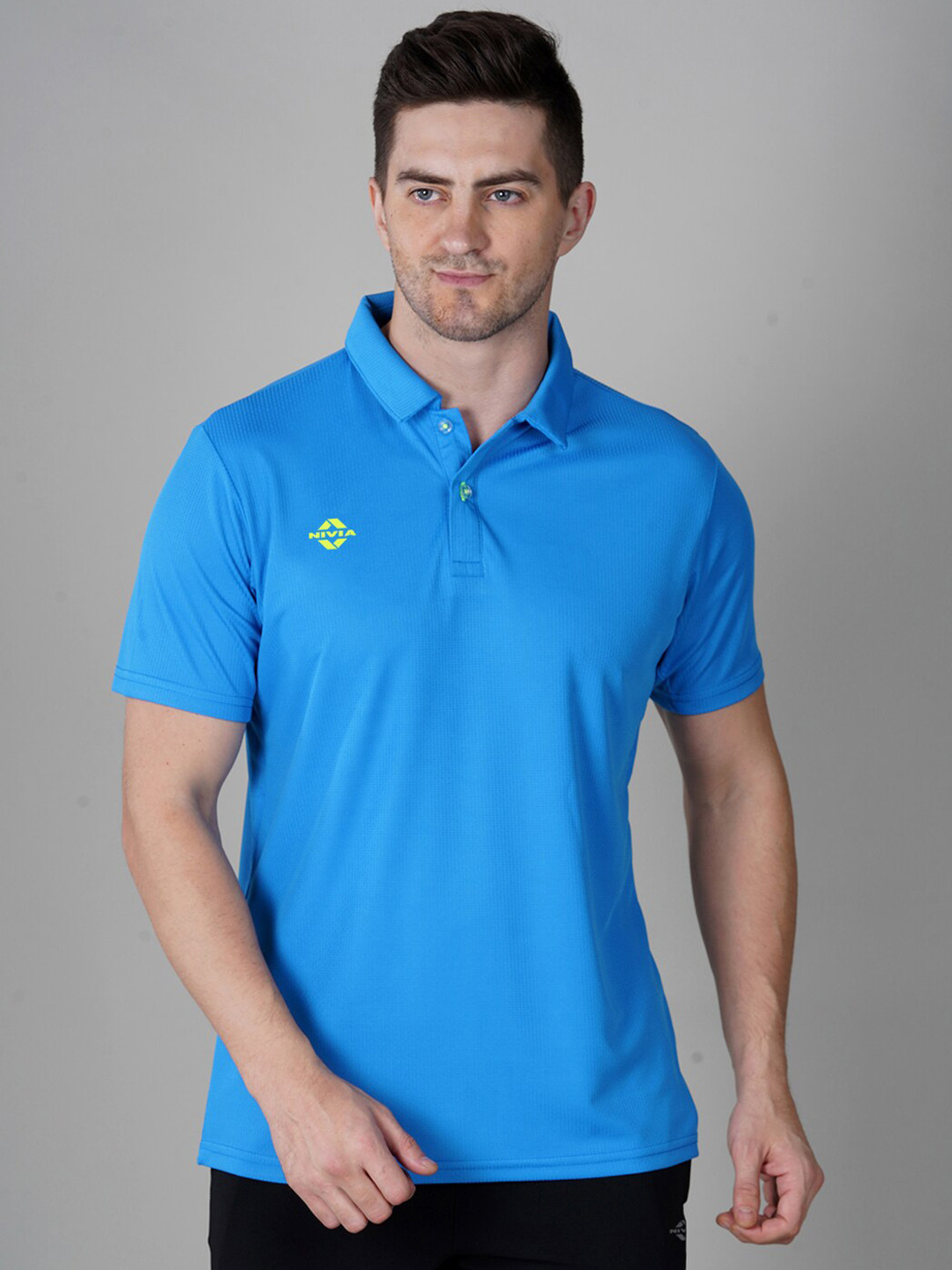 NIVIA Men Blue Polo Collar Slim Fit T-shirt