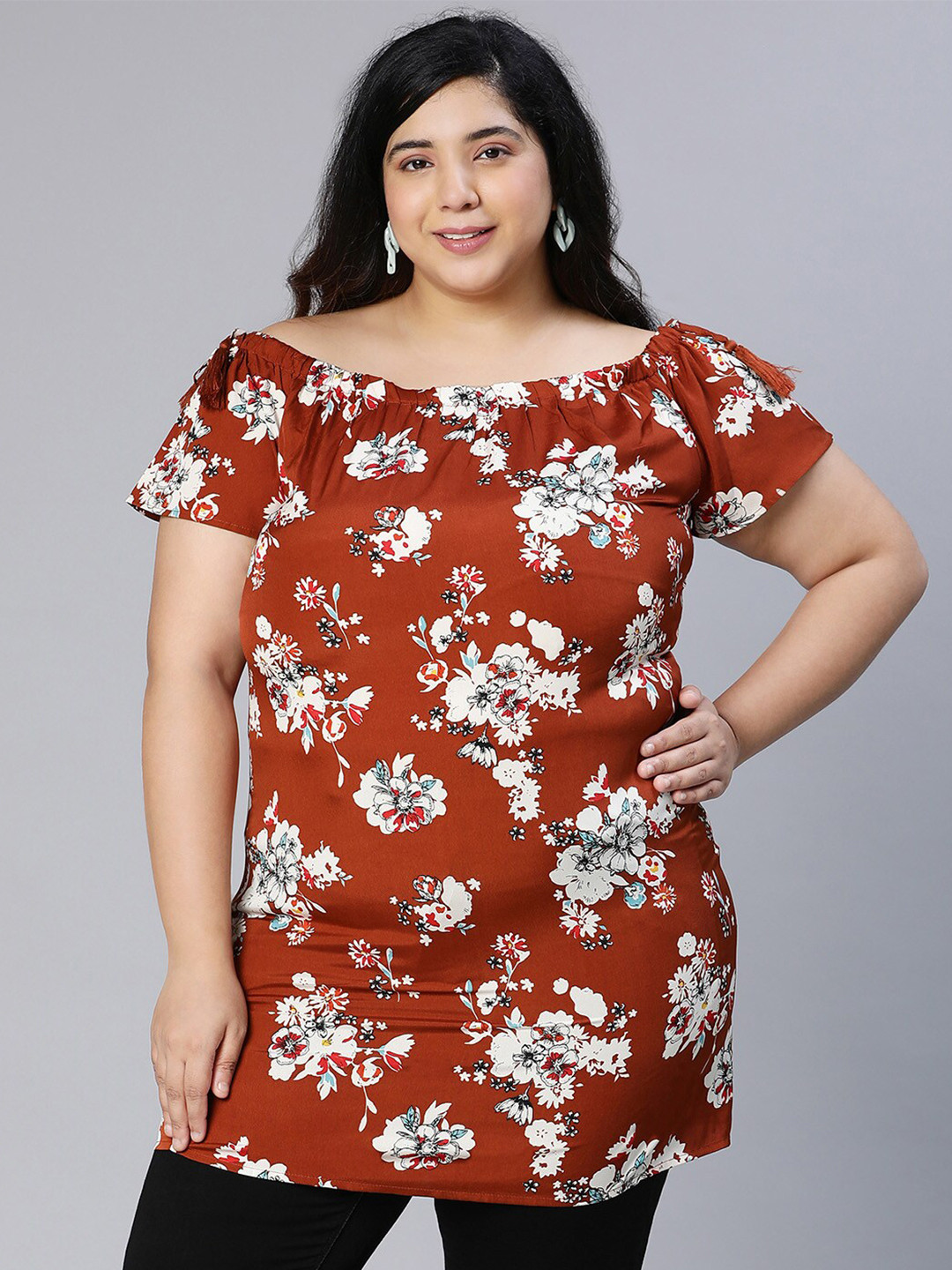 Oxolloxo Plus Size Smarten Floral Printed Tunic