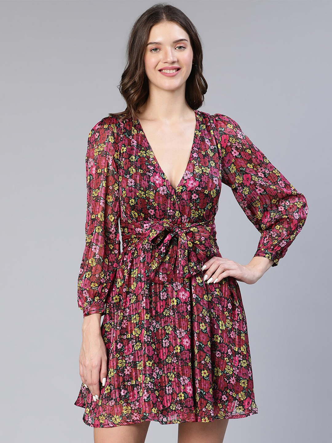 Oxolloxo Floral Print Wrap Dress With Tie-Up Detail