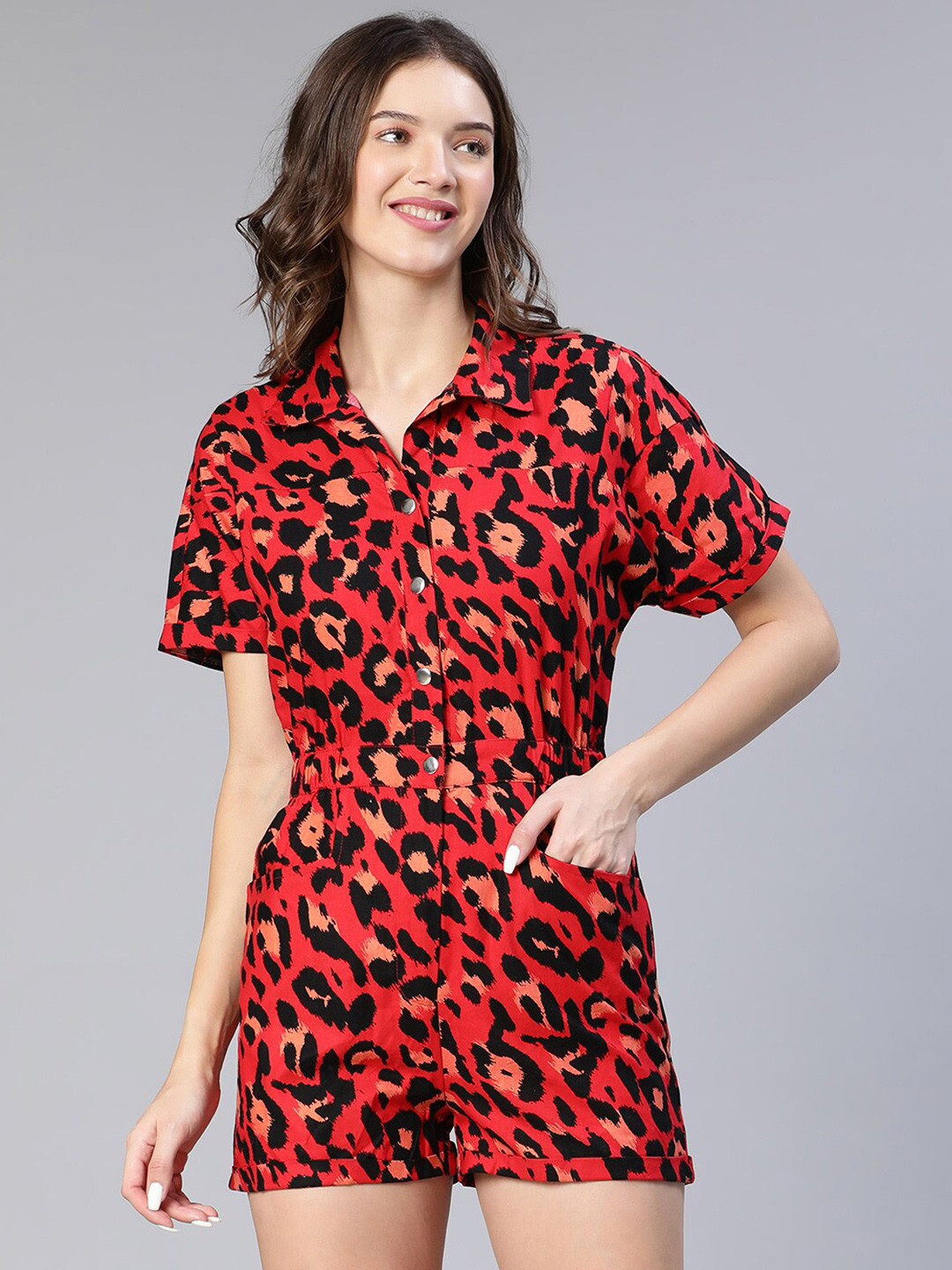 Oxolloxo Animal Printed Cotton Playsuit