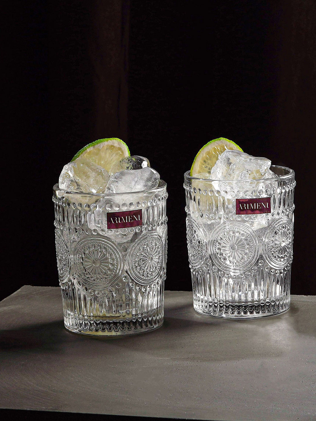 THE ARTMENT Modern Art Vintage Set Of 4 Transparent Textured Whisky Glasses