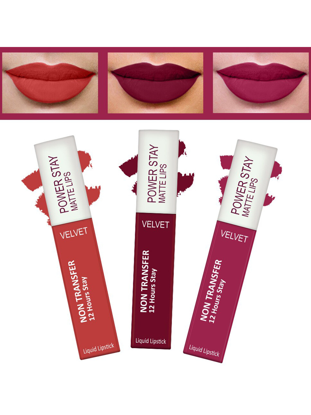 FORFOR Powerstay Set Of 3 Liquid Matte Lipsticks - Candy Red, Bridal Maroon, Pink Blush
