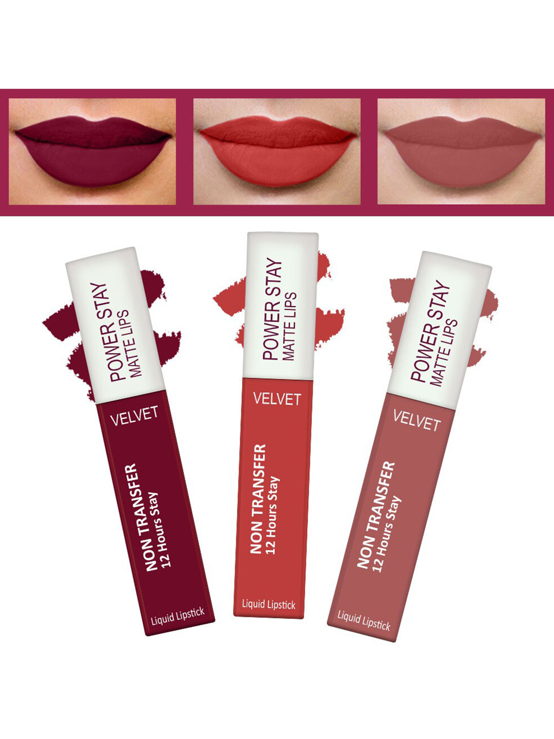 FORFOR Powerstay Set Of 3 Liquid Matte Lipsticks - Bridal Maroon, Candy Red, Sandy Nude