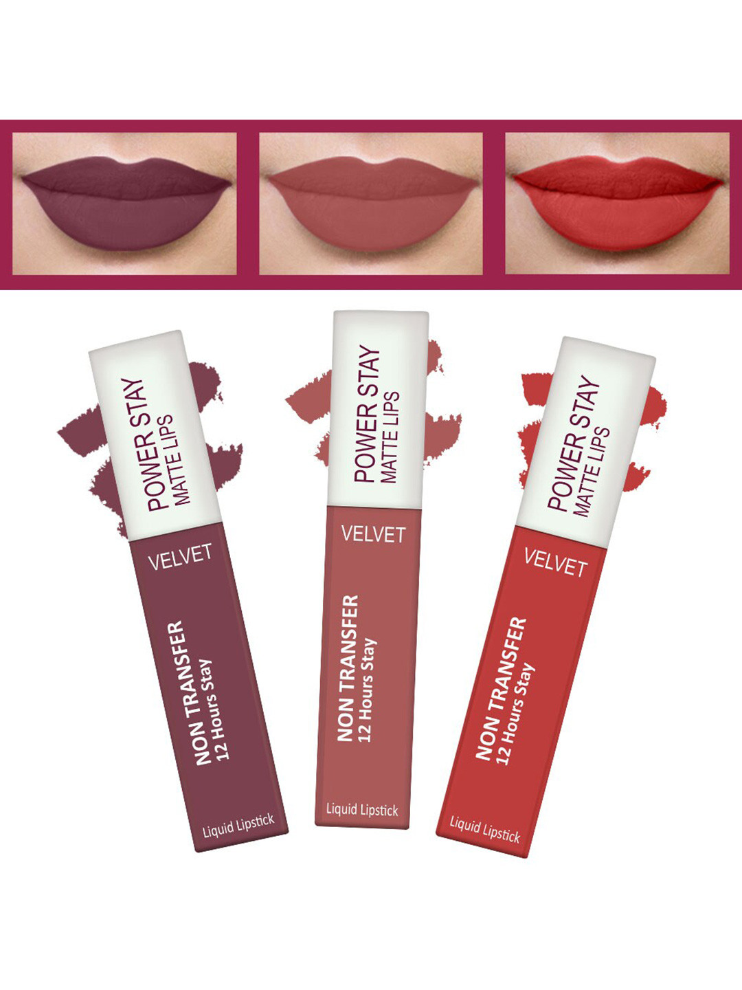 FORFOR Powerstay Set Of 3 Liquid Matte Lipsticks - Mauve Matte, Sandy Nude, Candy Red