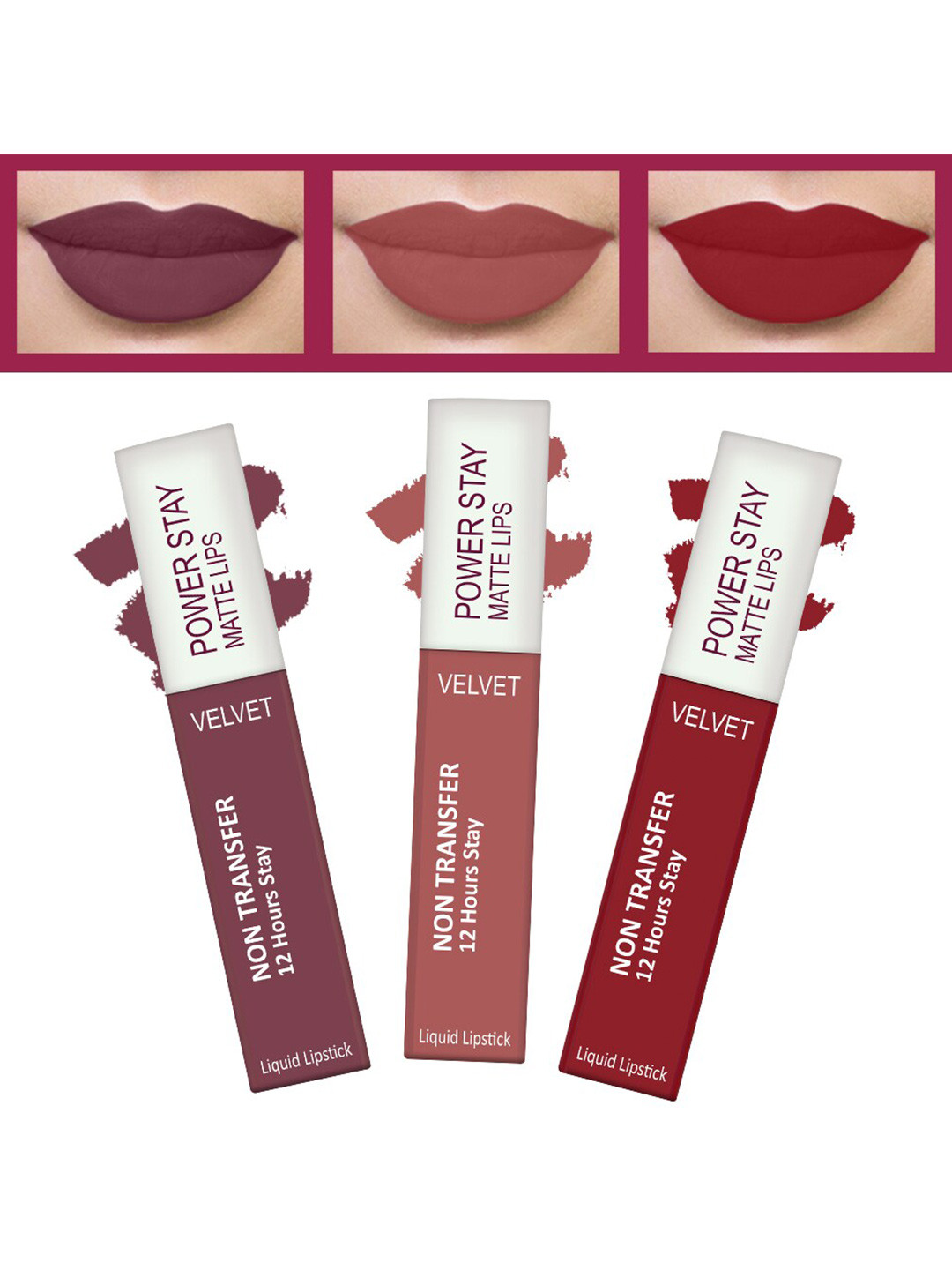 FORFOR Powerstay Set Of 3 Liquid Matte Lipsticks - Mauve Matte, Sandy Nude, Candy Red
