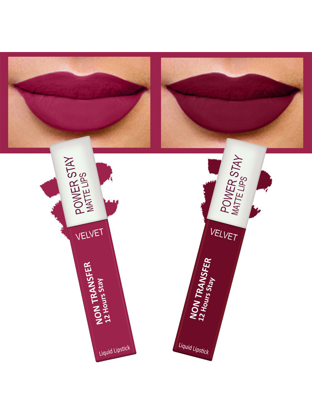 FORFOR Set of 2 Power Stay Matte Lips Non-Transfer 12 Hours Stay Velvet Matte Liquid Lipstick 4 ml Each- Pink Blush 10 - Bridal Maroon 09