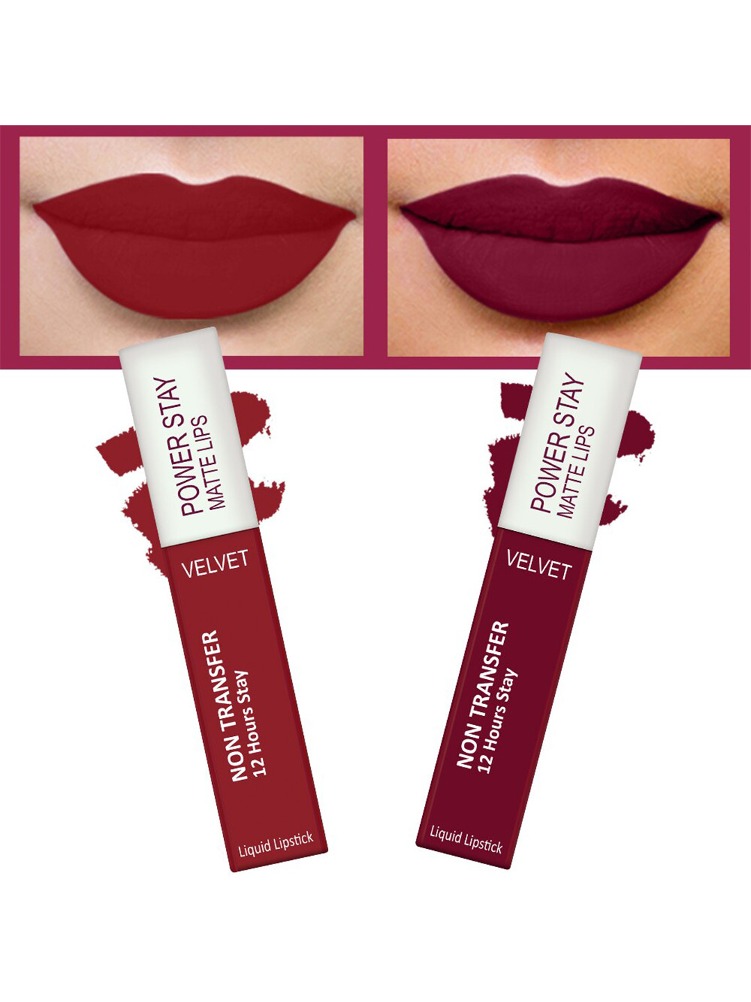 FORFOR Set of 2 Power Stay Matte Lips Non-Transfer 12 Hours Stay Velvet Matte Liquid Lipstick 4 ml Each- Bridal Maroon 09-Peppy Red 22