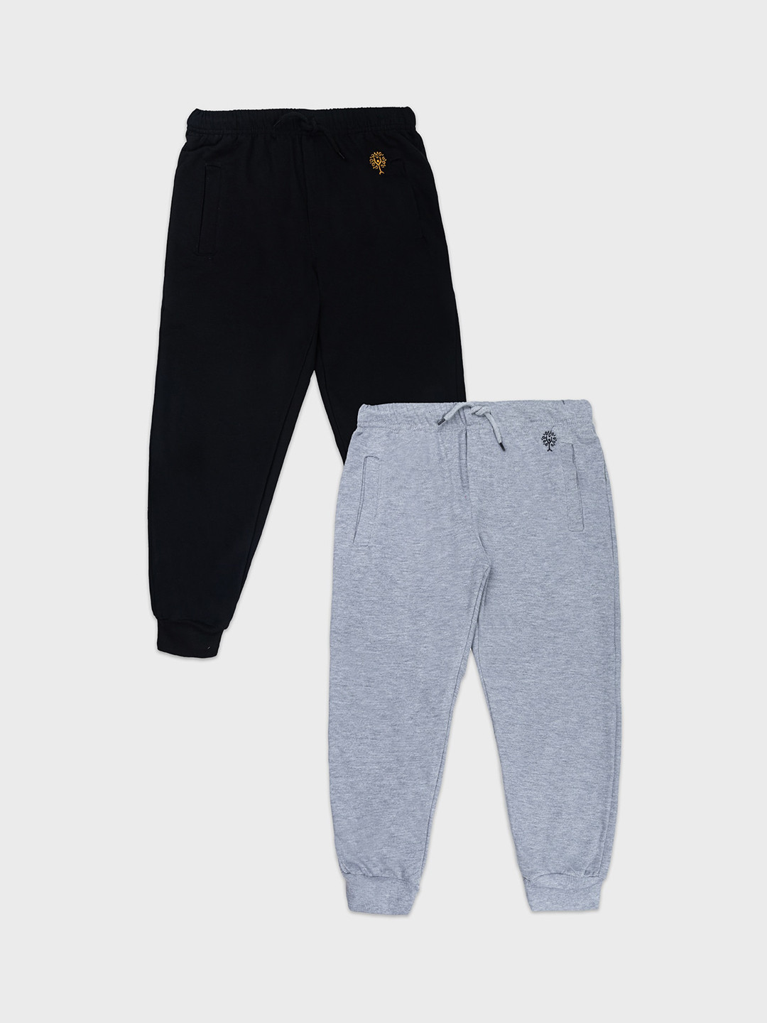 Growing Tree Unisex Kids Pack of 2 Black and Grey Melange Anti Microbal Lounge Pants